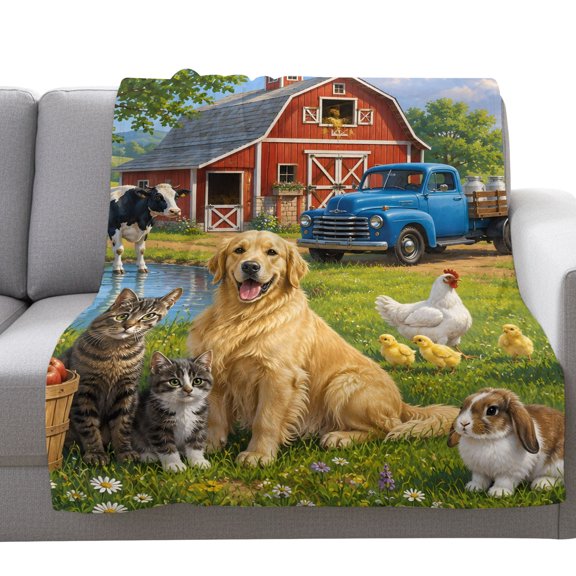 Throw Blanket Fall Rustic Wood Barn,Warm Soft Lightweight Flannel Fleece Blankets Farmhouse Countryside Scene,Microfiber Throws for Bed Sofa Couch Camping All Seasons Use 30x40In