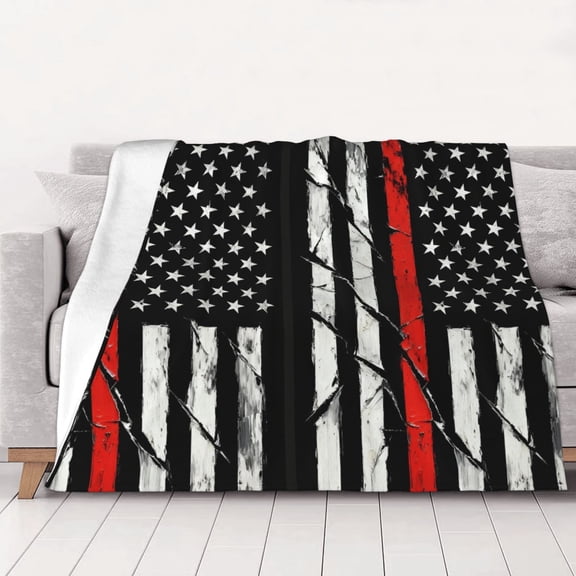 Throw Blanket Firefighter Firefighting Flag Soft Cozy Fleece Flannel Blanket Home Decor for Couch Sofa Bed 40"x30"