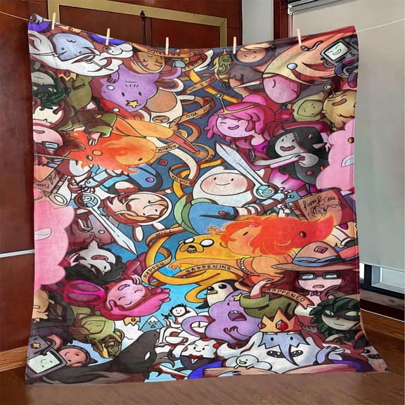 Throw Blanket,Flannel Anime AdventureTime Pattern Plush Shawl Blanket, Soft Comfort Home Sofa Decor Flannel for All Seasons