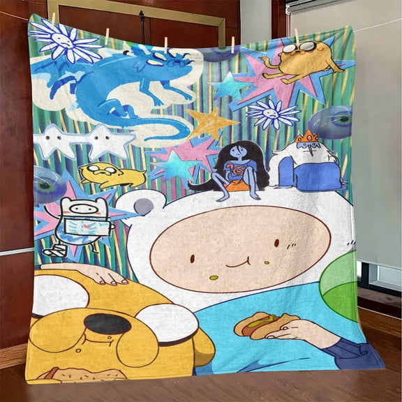 Throw Blanket,Flannel Anime AdventureTime Pattern Plush Shawl Blanket, Soft Comfort Home Sofa Decor Flannel for All Seasons
