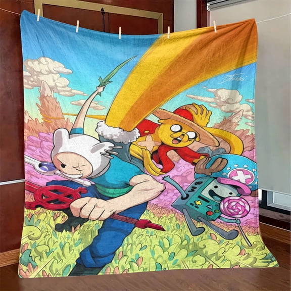 Throw Blanket,Flannel Anime AdventureTime Pattern Plush Shawl Blanket, Soft Comfort Home Sofa Decor Flannel for All Seasons