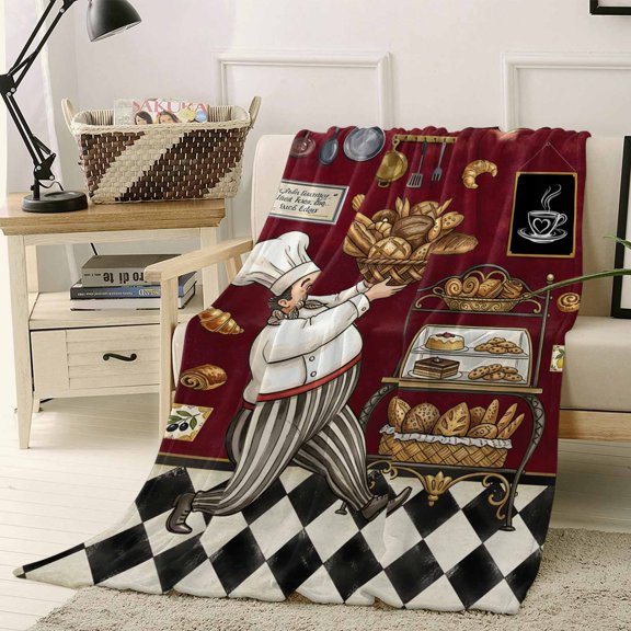 Throw Blanket Fleece Throw Blanket 30x40in, Baking Chef Kitchen Art Soft Lightweight Bed Blankets French Bread Dessert Rack Fuzzy Couch Blankets for All Season