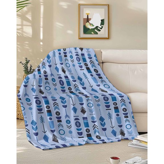 Throw Blanket Fleece Throw Blanket 30x40in, Blue Tribal Arrows Soft Lightweight Bed Blankets Southwestern Geometric Art Fuzzy Couch Blankets for All Season