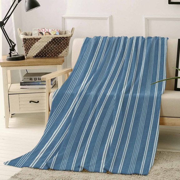 Throw Blanket Fleece Throw Blanket 30x40in, Blue White Vertical Stripes Soft Lightweight Bed Blankets Pinstripe Pattern Fuzzy Couch Blankets for All Season