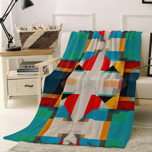Throw Blanket Fleece Throw Blanket 30x40in, Color Block Overlay Colorful Soft Lightweight Bed Blankets Modern Minimalist Abstract Art Color Fuzzy Couch Blankets for All Season