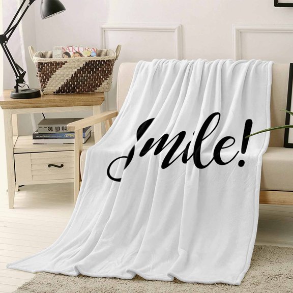 Throw Blanket Fleece Throw Blanket 40x50in, Abstract Art Smile Text Soft Lightweight Bed Blankets Black Quote White Fuzzy Couch Blankets for All Season