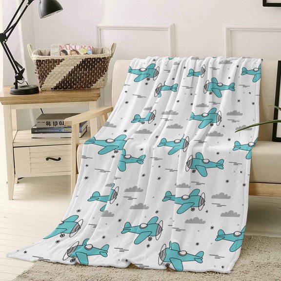 Throw Blanket Fleece Throw Blanket 40x50in, Abstract Blue Aircraft Grey Clouds Soft Lightweight Bed Blankets Modern Art Fuzzy Couch Blankets for All Season
