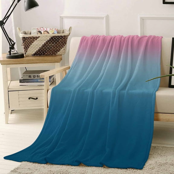 Throw Blanket Fleece Throw Blanket 40x50in, Abstract Blue and Pink Color Ombre Soft Lightweight Bed Blankets Modern Minimalist Gradient Art Fuzzy Couch Blankets for All Season