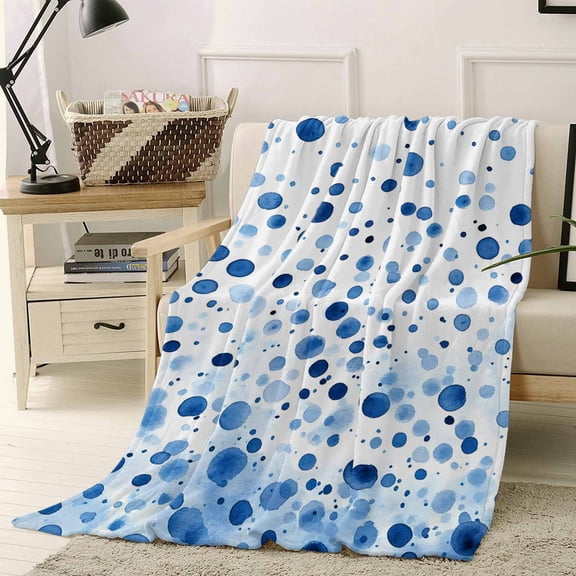 Throw Blanket Fleece Throw Blanket 40x50in, Abstract Blue Polka Dot Texture Soft Lightweight Bed Blankets Watercolor Gradient Art Fuzzy Couch Blankets for All Season