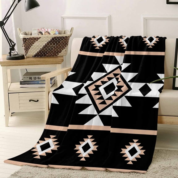 Throw Blanket Fleece Throw Blanket 40x50in, Abstract Boho Tribal Geometric Soft Lightweight Bed Blankets Retro Ethnic Aztec Pattern Fuzzy Couch Blankets for All Season