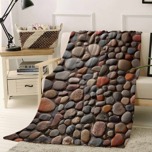 Throw Blanket Fleece Throw Blanket 40x50in, Abstract Country Stones Soft Lightweight Bed Blankets Cobblestones Pattern Fuzzy Couch Blankets for All Season