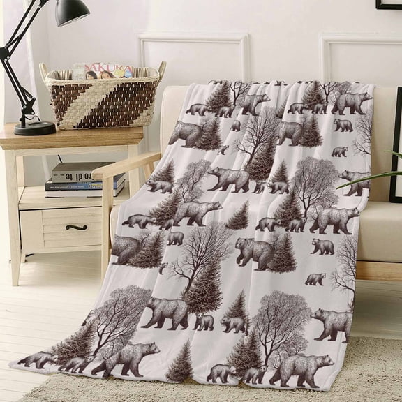 Throw Blanket Fleece Throw Blanket 40x50in, Abstract Forest Animals Bear Tree Soft Lightweight Bed Blankets Natural Plants Fuzzy Couch Blankets for All Season