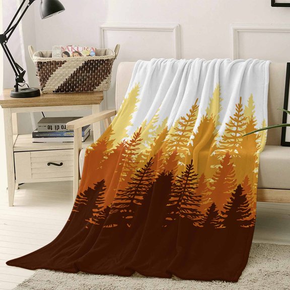 Throw Blanket Fleece Throw Blanket 40x50in, Abstract Forest Tree Shadow Soft Lightweight Bed Blankets Yellow Gradient Forest Art Fuzzy Couch Blankets for All Season