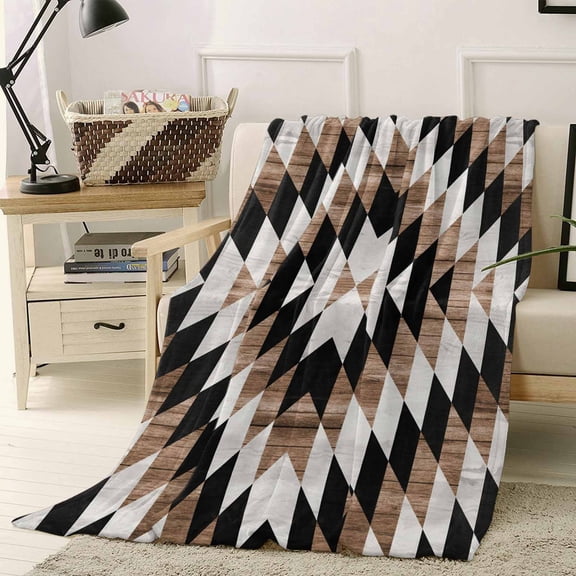 Throw Blanket Fleece Throw Blanket 40x50in, Abstract Geometric Pattern Soft Lightweight Bed Blankets Vintage Wood Grain Fuzzy Couch Blankets for All Season
