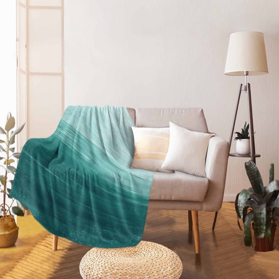 Throw Blanket Fleece Throw Blanket 40x50in, Abstract Gradient Line Arts Soft Lightweight Bed Blankets Turquoise and White Fuzzy Couch Blankets for All Season