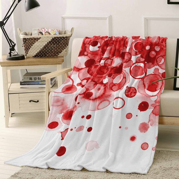 Throw Blanket Fleece Throw Blanket 40x50in, Abstract Gradient Red Polka Dots Circles Soft Lightweight Bed Blankets Watercolor Art Fuzzy Couch Blankets for All Season
