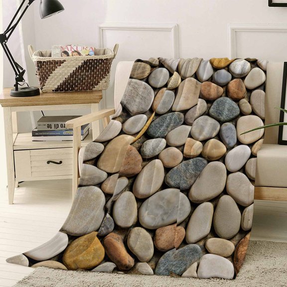 Throw Blanket Fleece Throw Blanket 40x50in, Abstract Gray Yellow Cobblestone Soft Lightweight Bed Blankets Modern Grey Pebble Stone Fuzzy Couch Blankets for All Season