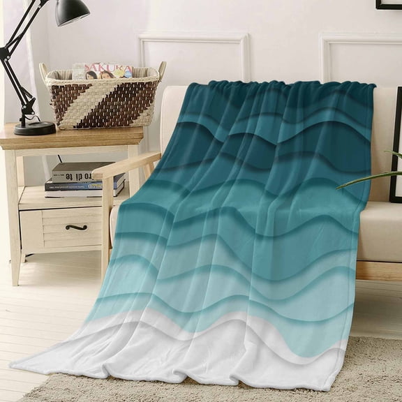Throw Blanket Fleece Throw Blanket 40x50in, Abstract Ocean Sea Wave Water Ripple Soft Lightweight Bed Blankets Turquoise Ombre Color Art Fuzzy Couch Blankets for All Season