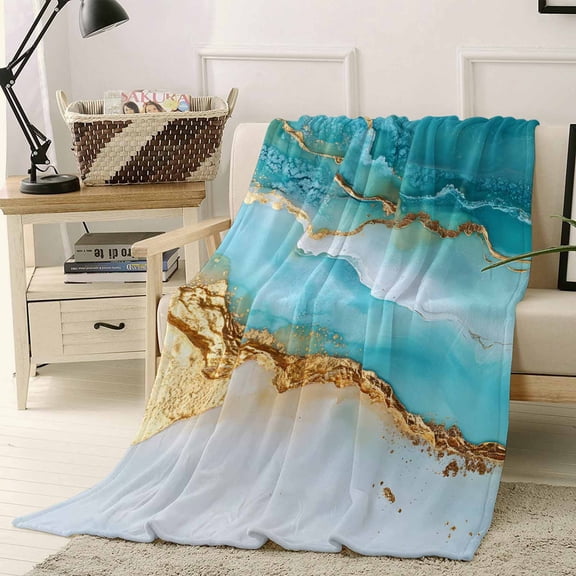 Throw Blanket Fleece Throw Blanket 40x50in, Abstract Ocean Waves Sand Beach Soft Lightweight Bed Blankets Smmer Seaside Fuzzy Couch Blankets for All Season