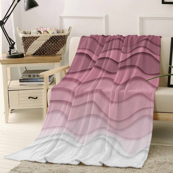 Throw Blanket Fleece Throw Blanket 40x50in, Abstract Ombre Art Pink Gradient Soft Lightweight Bed Blankets Modern Marine Ocean Wave Fuzzy Couch Blankets for All Season