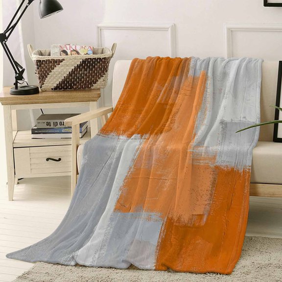 Throw Blanket Fleece Throw Blanket 40x50in, Abstract Orange Gray Color Block Soft Lightweight Bed Blankets Modern Oil Painting Texture Fuzzy Couch Blankets for All Season