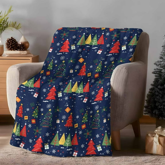 Throw Blanket Fleece Throw Blanket 40x50in, Abstract Red Green Christmas Tree Soft Lightweight Bed Blankets Winter Snowflake Fuzzy Couch Blankets for All Season