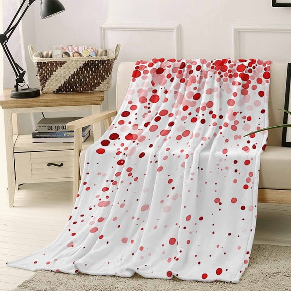 Throw Blanket Fleece Throw Blanket 40x50in, Abstract Red Polka Dot Soft Lightweight Bed Blankets Watercolor Gradient Wave Point Fuzzy Couch Blankets for All Season