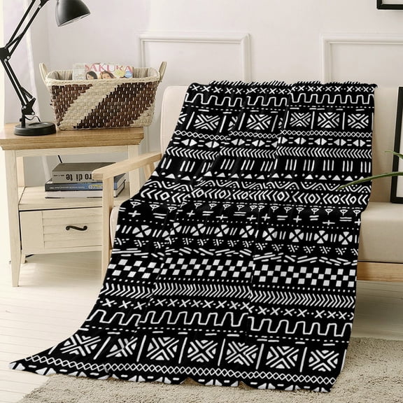 Throw Blanket Fleece Throw Blanket 40x50in, Africa Traditional Ethnicity Pattern Soft Lightweight Bed Blankets Abstract Geometric Art Fuzzy Couch Blankets for All Season