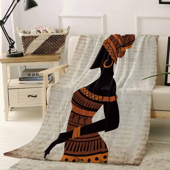 Throw Blanket Fleece Throw Blanket 40x50in, African Black Women on Vintage Soft Lightweight Bed Blankets Nation Geometric Pattern Fuzzy Couch Blankets for All Season