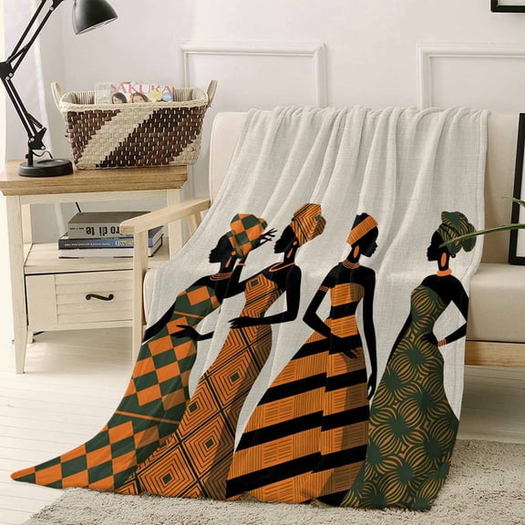 Throw Blanket Fleece Throw Blanket 40x50in, African Ethnic Tribal Black Women Soft Lightweight Bed Blankets Orange Beige Linen Fuzzy Couch Blankets for All Season