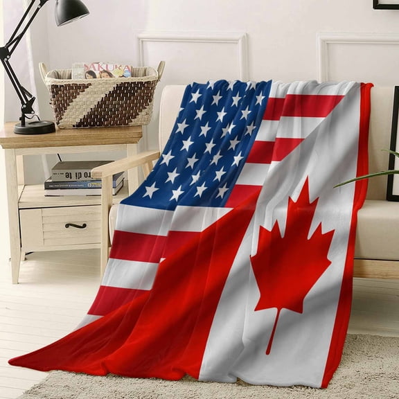 Throw Blanket Fleece Throw Blanket 40x50in, American Canada Flag Soft Lightweight Bed Blankets Stripe Star Leaf Red Blue White Theme Fuzzy Couch Blankets for All Season