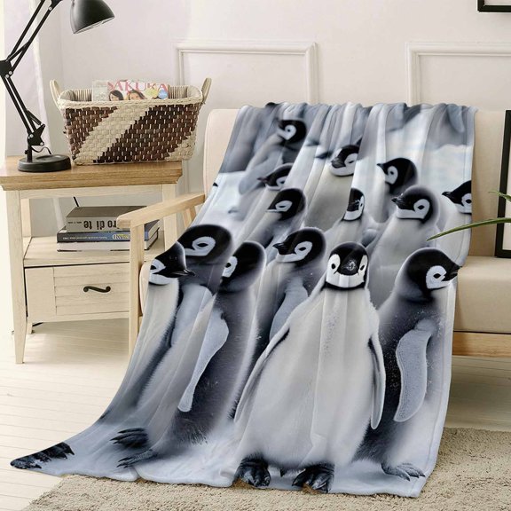 Throw Blanket Fleece Throw Blanket 40x50in, Antarctic Penguin Soft Lightweight Bed Blankets Animal Gray White Art Fuzzy Couch Blankets for All Season