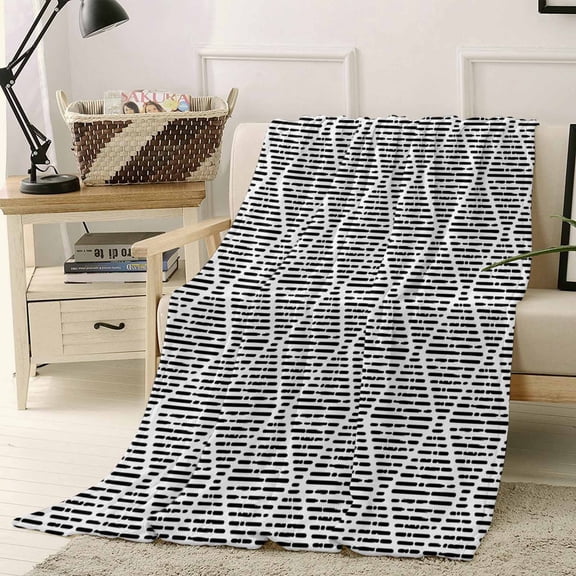 Throw Blanket Fleece Throw Blanket 40x50in, Black Stripes Diamond on White Soft Lightweight Bed Blankets Rhombus Geometric Art Fuzzy Couch Blankets for All Season