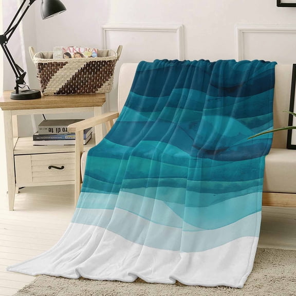 Throw Blanket Fleece Throw Blanket 40x50in, Blue Gradient Water Ripple Soft Lightweight Bed Blankets Ombre Abstract Geometric Fuzzy Couch Blankets for All Season
