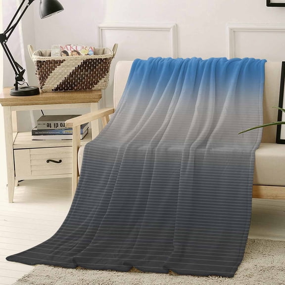 Throw Blanket Fleece Throw Blanket 40x50in, Blue to Gray Gradient Stripes Soft Lightweight Bed Blankets Ombre Abstract Geometric Fuzzy Couch Blankets for All Season