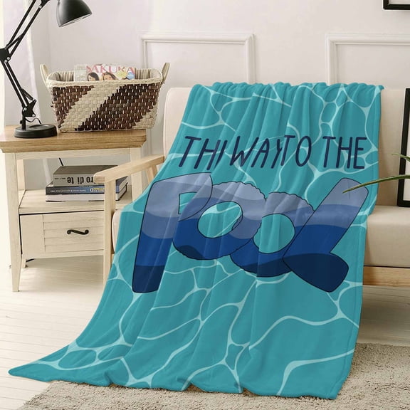 Throw Blanket Fleece Throw Blanket 40x50in, Blue Water Ripples Soft Lightweight Bed Blankets Gradient This Way to The Pool Fuzzy Couch Blankets for All Season