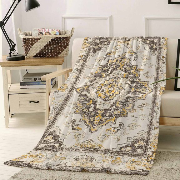 Throw Blanket Fleece Throw Blanket 40x50in, Bohemian Tribal Abstract Texture Soft Lightweight Bed Blankets Retro Brown Farmhouse Fuzzy Couch Blankets for All Season