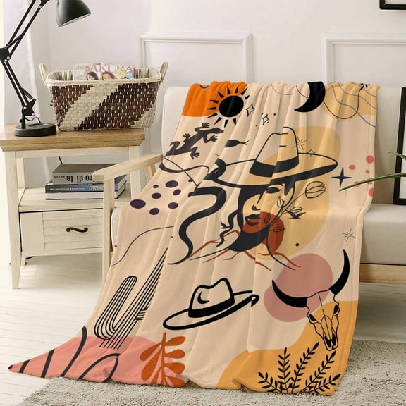 Throw Blanket Fleece Throw Blanket 40x50in, Boho American Cowboy Cactus Boho Soft Lightweight Bed Blankets Minimalist Southwestern Fuzzy Couch Blankets for All Season