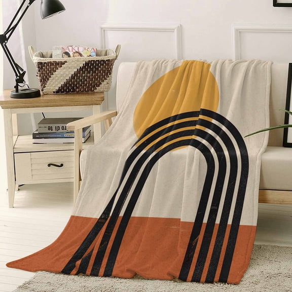 Throw Blanket Fleece Throw Blanket 40x50in, Boho Black Arch Sun Texture Soft Lightweight Bed Blankets Orange Beige Color Block Fuzzy Couch Blankets for All Season