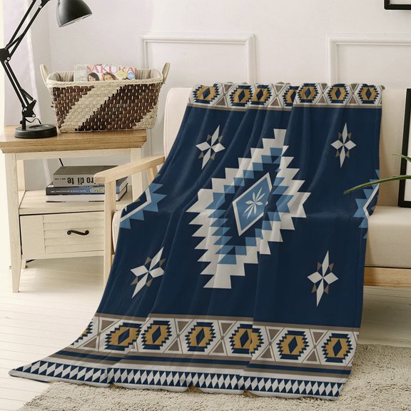 Throw Blanket Fleece Throw Blanket 40x50in, Boho Geometric Retro Lines Soft Lightweight Bed Blankets Abstract Tribal Pattern Fuzzy Couch Blankets for All Season