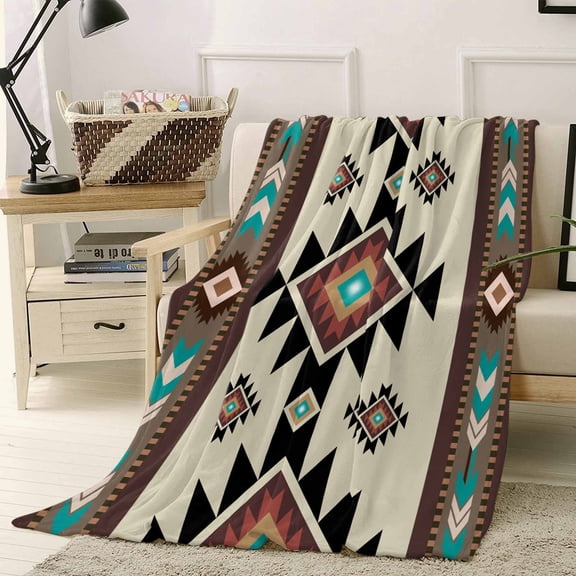 Throw Blanket Fleece Throw Blanket 40x50in, Brown Aztec Ethnic Art Soft Lightweight Bed Blankets Retro Tribal Brown Texture Fuzzy Couch Blankets for All Season