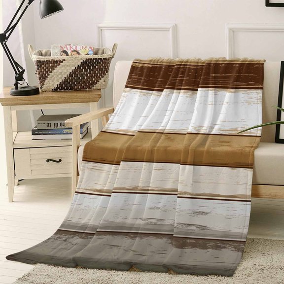 Throw Blanket Fleece Throw Blanket 40x50in, Brown Farm Country Wood Grain Soft Lightweight Bed Blankets Vintage Abstract Texture Fuzzy Couch Blankets for All Season