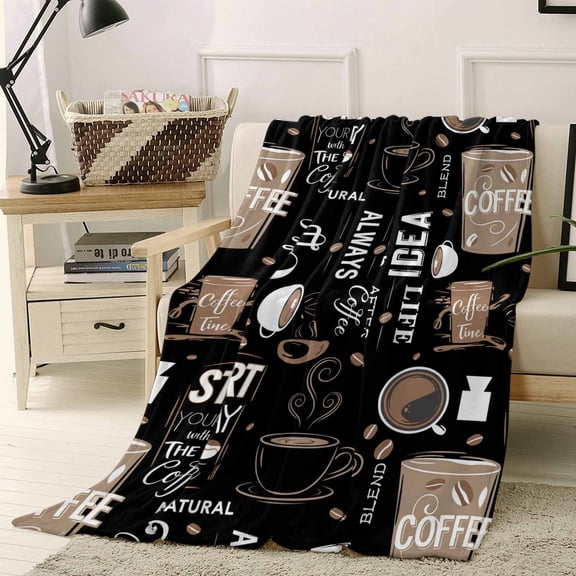 Throw Blanket Fleece Throw Blanket 40x50in, Cafe Coffee Cup Retro Brown Soft Lightweight Bed Blankets Graffiti Letter Back Fuzzy Couch Blankets for All Season