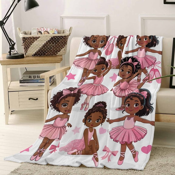 Throw Blanket Fleece Throw Blanket 40x50in, Cartoon Children Ballet Dance Soft Lightweight Bed Blankets Pink Butterflies Ballet Shoes Fuzzy Couch Blankets for All Season