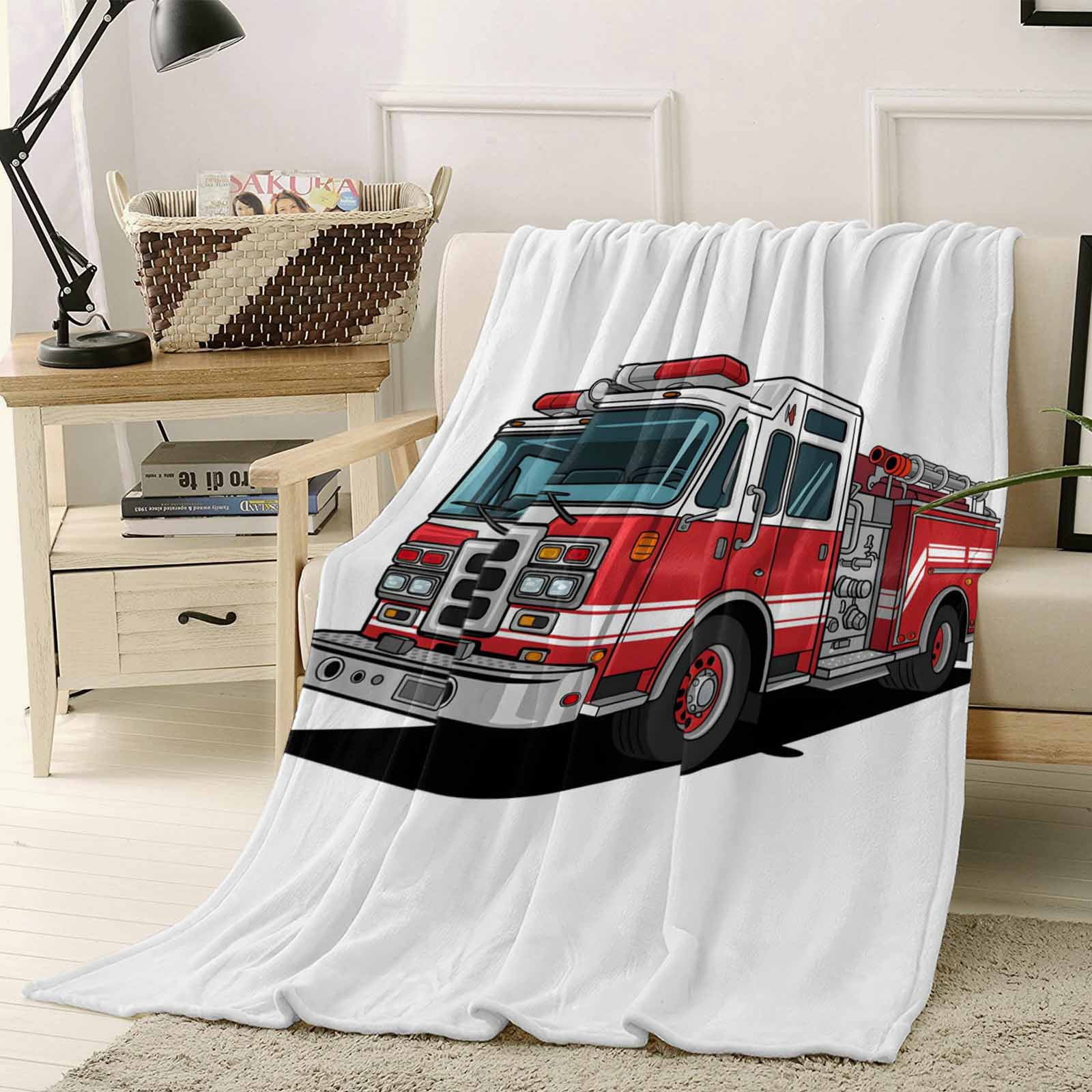 Fireman Throw Throw Blanket Fleece Throw Blanket 40x50in, Cartoon Fire Truck Red Grey ...