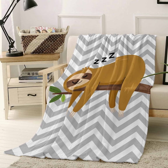 Throw Blanket Fleece Throw Blanket 40x50in, Cartoon Sloth Tree Branch Soft Lightweight Bed Blankets Gray Chevron Stripe Animal Fuzzy Couch Blankets for All Season
