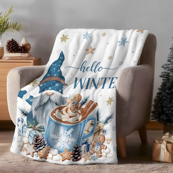Throw Blanket Fleece Throw Blanket 40x50in, Christmas Blue Gnome Ginger Bakers Soft Lightweight Bed Blankets Berries Snowflakes Fuzzy Couch Blankets for All Season