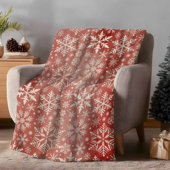 Throw Blanket Fleece Throw Blanket 40x50in, Christmas Bokeh White Snowflakes Soft Lightweight Bed Blankets Watercolor Gradient Red Fuzzy Couch Blankets for All Season