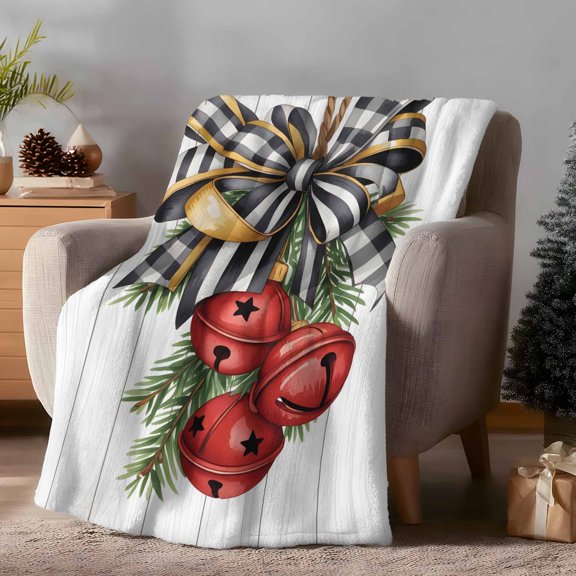 Throw Blanket Fleece Throw Blanket 40x50in, Christmas Butterflies Bells Soft Lightweight Bed Blankets Vintage Farm Wood Board Fuzzy Couch Blankets for All Season