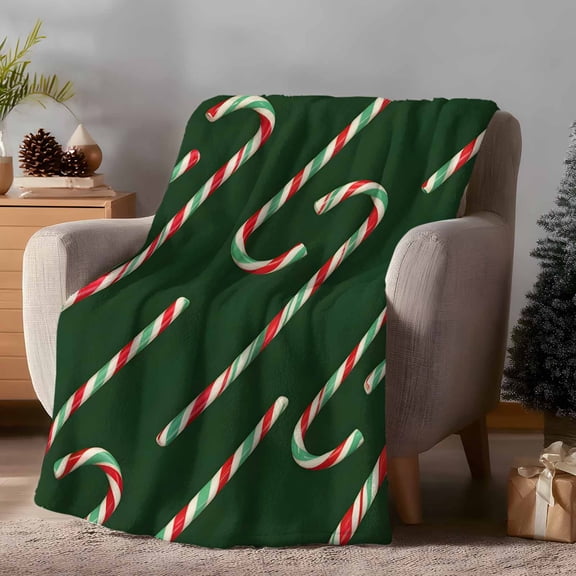 Throw Blanket Fleece Throw Blanket 40x50in, Christmas Red Green Candy Pattern Soft Lightweight Bed Blankets Winter Candies Stick Fuzzy Couch Blankets for All Season